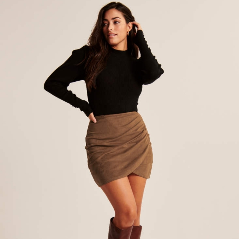 Tan Vegan Leather Ruched Mini Skirt
